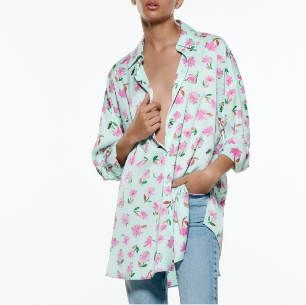 Zara Floral Tunic in Mint Green and Pink